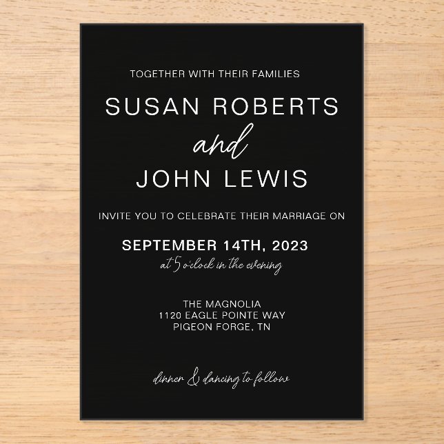Invitación de boda moderna en negro y blanco (Anverso)