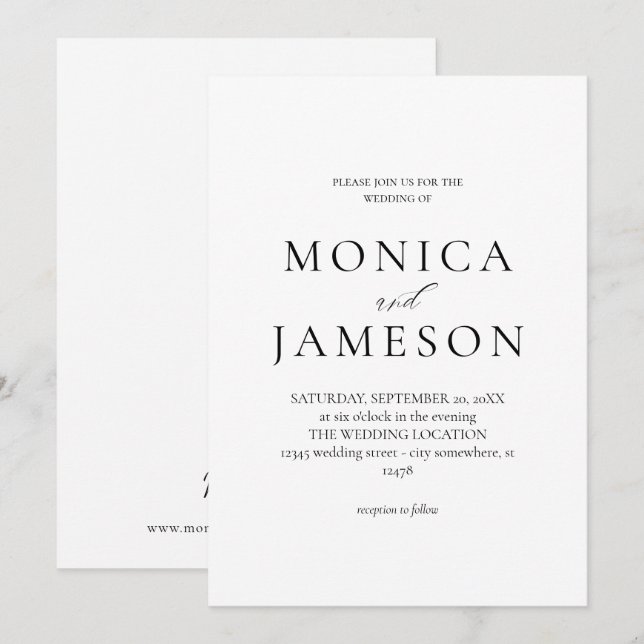 Invitación de boda moderna en negro y blanco 2v (Anverso / Reverso)