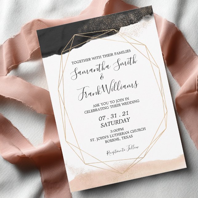Invitación de boda moderna en negro y rosa rubor (Black and Blush Pink Modern Wedding Invitation)
