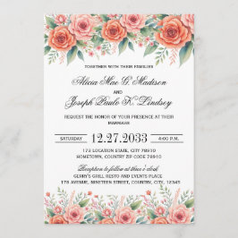 Invitación de boda moderna floral de terracota