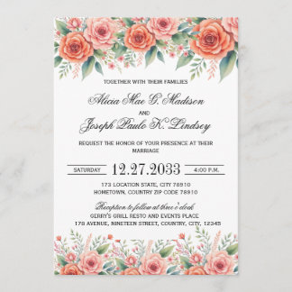 Invitación de boda moderna floral de terracota