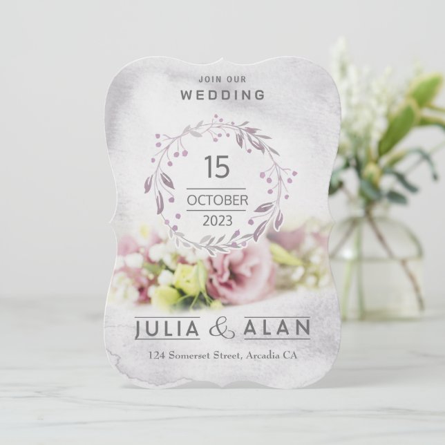Invitación de boda moderna floral elegante rosa (Anverso de pie)