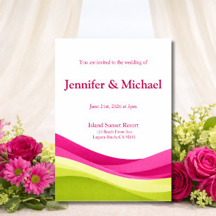 Invitación de boda moderna fucsia y verde lima