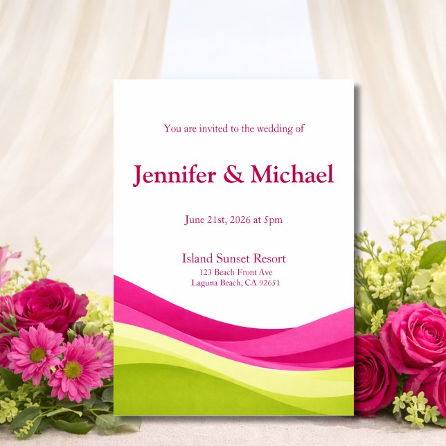 Invitación de boda moderna fucsia y verde lima (Fuchsia and Lime Green Modern Wedding  Invitation)