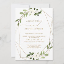 Invitación de boda moderna geometrica con follaje 