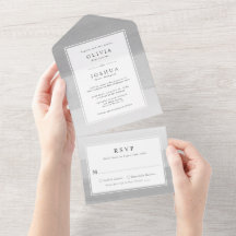Invitación de boda moderna gris todo en uno