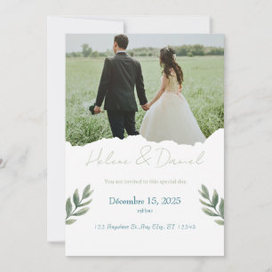 Invitación de boda moderna - gris verde