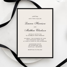 Invitación de boda moderna marfil con borde negro