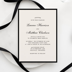 Invitación de boda moderna marfil con borde negro
