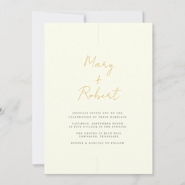 Invitación de boda moderna minimalista crema elega (Anverso)