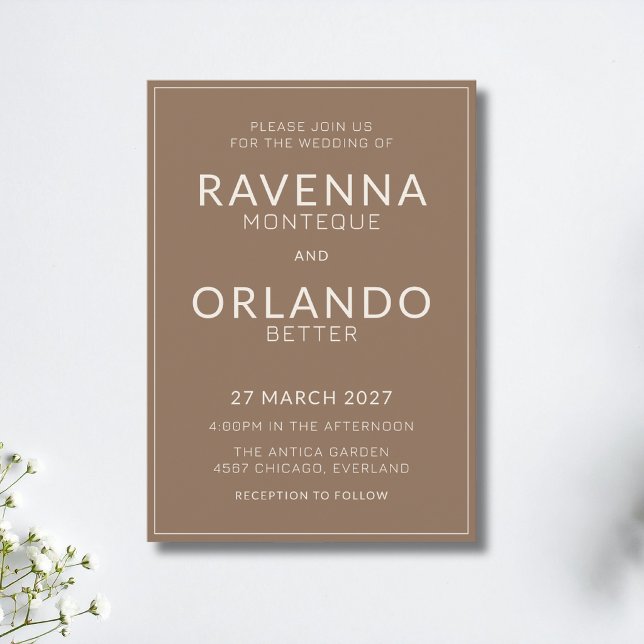 Invitación de boda moderna Mocha Brown Ivory Frame (Subido por el creador)