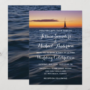Invitación de Boda Moderna Náutica Atardecer en Ve