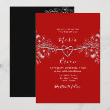Invitación de boda moderna negra y roja