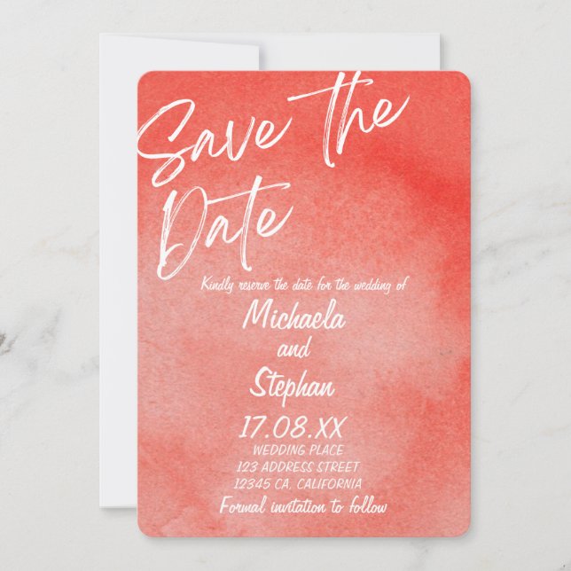 Invitación de boda moderna puesta de sol rosa y na (Anverso)
