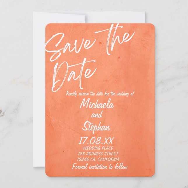Invitación de boda moderna puesta de sol rosa y na (Anverso)