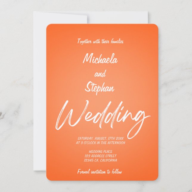 Invitación de boda moderna puesta de sol rosa y na (Anverso)