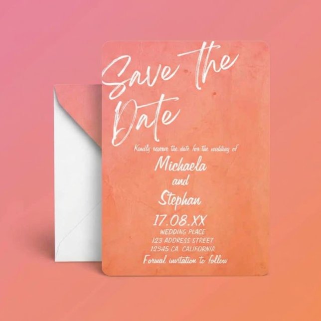 Invitación de boda moderna puesta de sol rosa y na (Subido por el creador)
