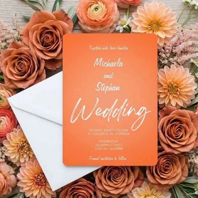Invitación de boda moderna puesta de sol rosa y na (Subido por el creador)