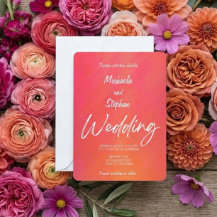 Invitación de boda moderna puesta de sol rosa y na