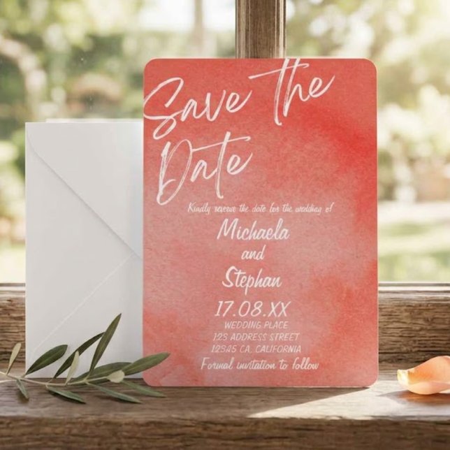 Invitación de boda moderna puesta de sol rosa y na (Subido por el creador)