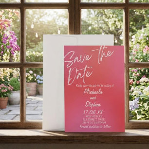 Invitación de boda moderna puesta de sol rosa y na