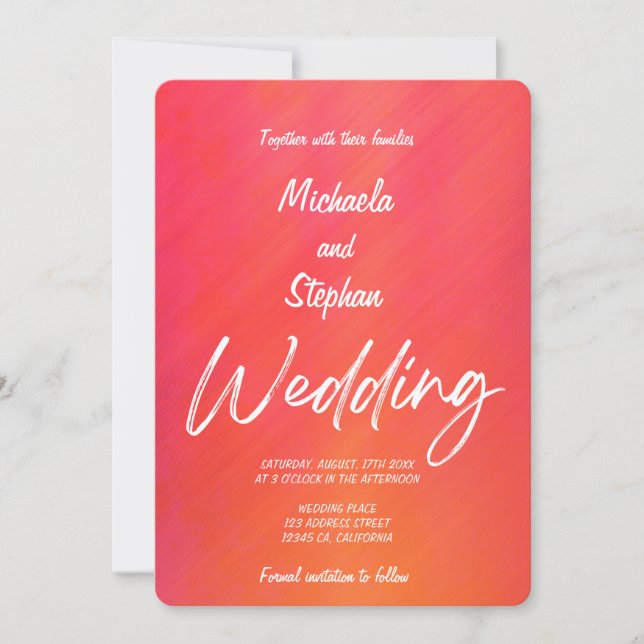 Invitación de boda moderna puesta de sol rosa y na (Anverso)