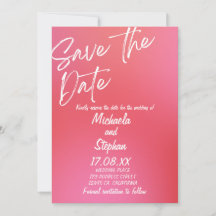 Invitación de boda moderna puesta de sol rosa y na