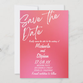 Invitación de boda moderna puesta de sol rosa y na