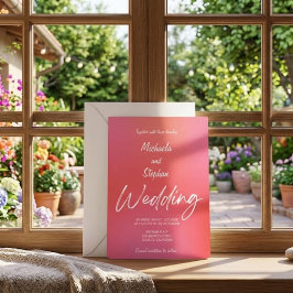 Invitación de boda moderna puesta del sol rosa y n