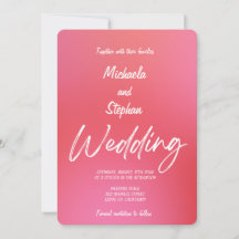 Invitación de boda moderna puesta del sol rosa y n