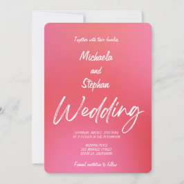 Invitación de boda moderna puesta del sol rosa y n