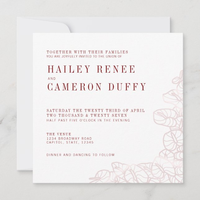 Invitación de boda moderna romántica con Anthurium (Anverso)