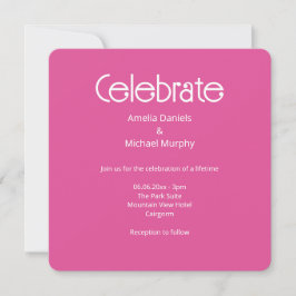 Invitación de boda moderna rosa frambuesa y blanca