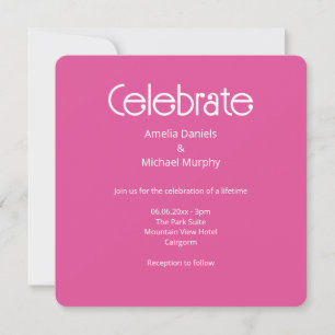Invitación de boda moderna rosa frambuesa y blanca