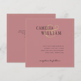 Invitación de Boda Moderna Rosa Polvo Rosa