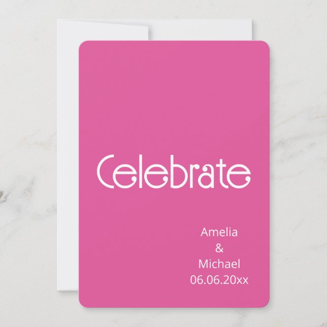 Invitación de boda moderna rosa y blanca de frambu (Anverso)