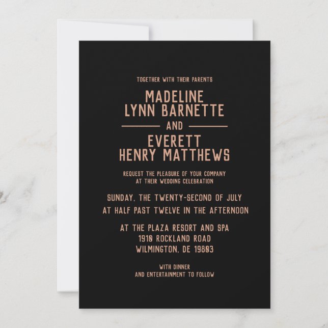 Invitación de boda moderna simple de oro rosa mini (Anverso)
