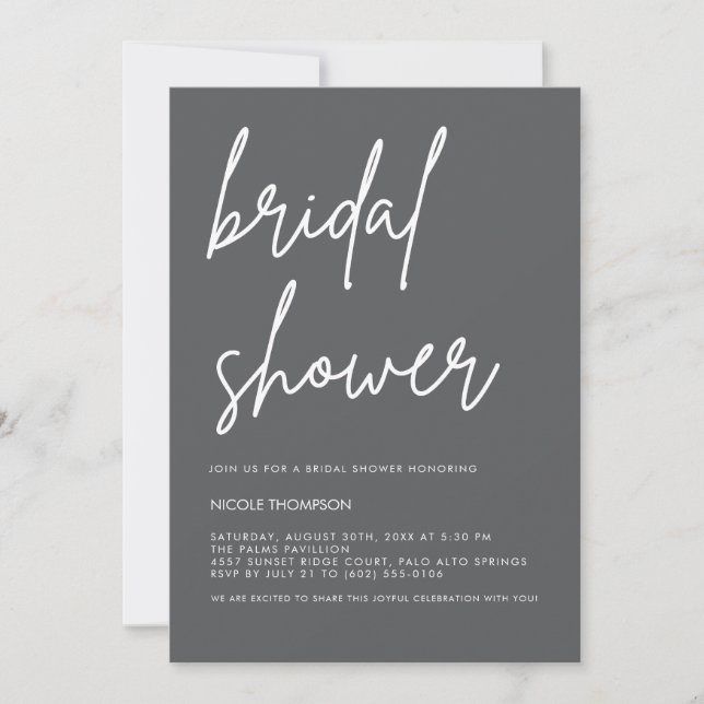 Invitación de boda moderna y chic de carbón (Anverso)