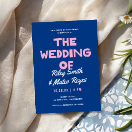 Invitación de Boda Moderna y Colorida Azul Rosa en