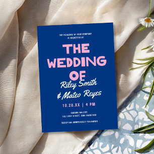 Invitación de Boda Moderna y Colorida Azul Rosa en