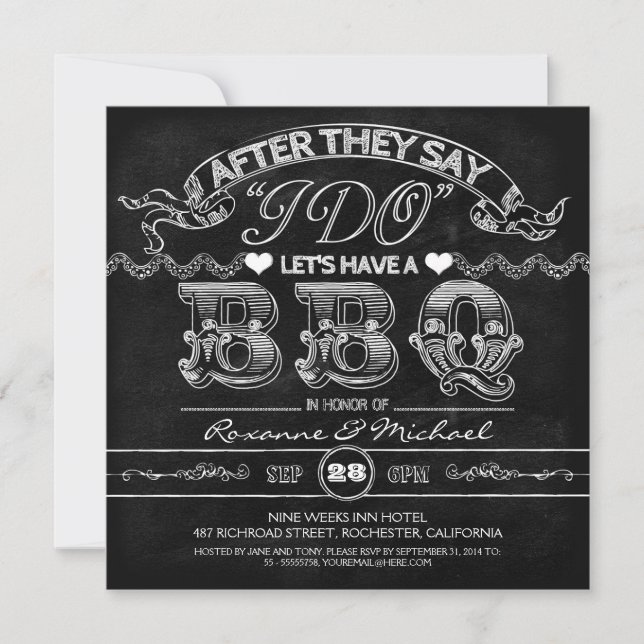 invitación de boda moderna y elegante a la barbaco (Anverso)