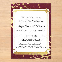 Invitación de Boda Moderna y Elegante Burgundy Gol