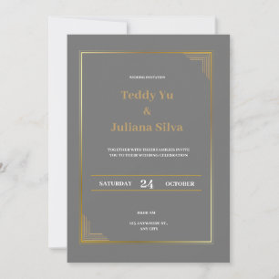Invitación de boda moderna y elegante en oro gr
