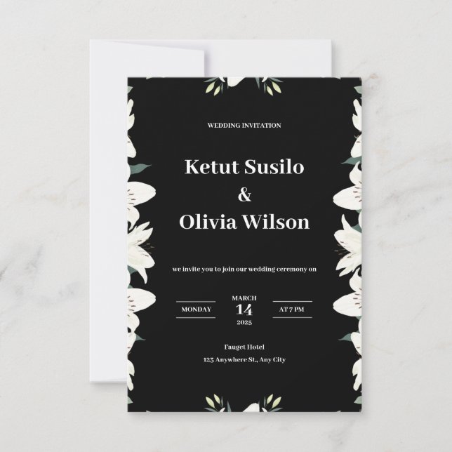 invitación de boda moderna y negra (Anverso)