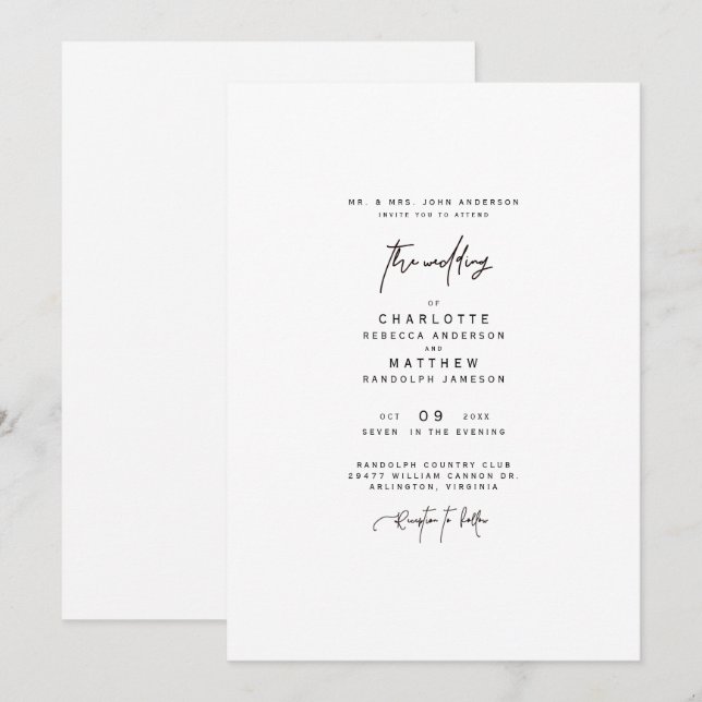 Invitación de boda moderna y simple para padres de (Anverso / Reverso)