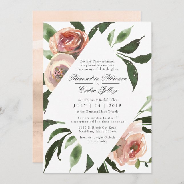 INVITACIÓN DE BODA | Moderno y elegante floral Rub (Anverso / Reverso)