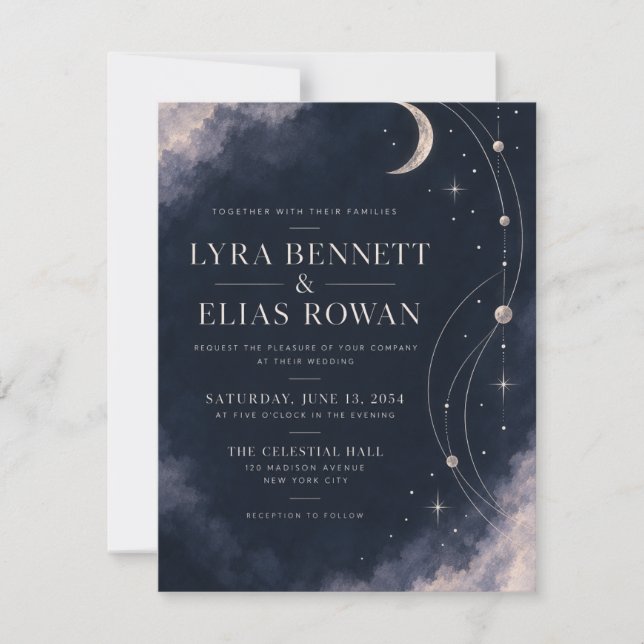 Invitación de Boda | Modo Celestial Plateado a la  (Anverso)