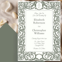 Invitación de Boda Monograma Cresta Marfil y Verde