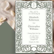 Invitación de Boda Monograma Cresta Marfil y Verde