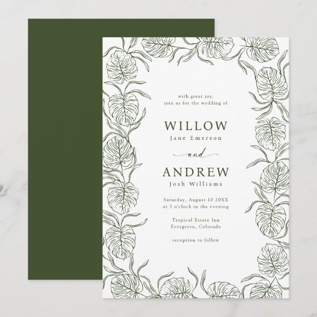 Invitación de Boda Monstera (Anverso / Reverso)